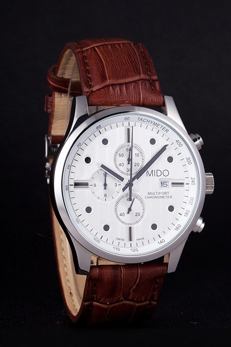 Mido Multifort Brown Croco bracelet en cuir cadran blanc 80286-1