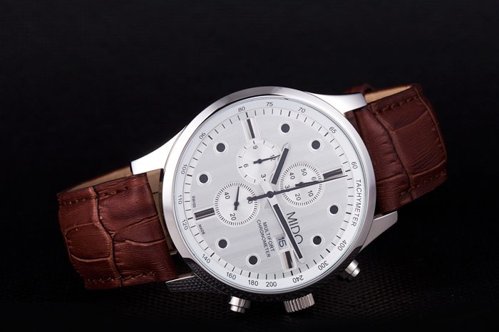 Mido Multifort Brown Croco bracelet en cuir cadran blanc 80286-2