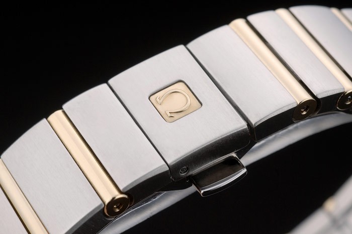 Swiss Lady Omega Constellation Cristal Encrusted Bezel Golden Dial 80293-4