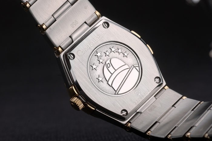 Swiss Lady Omega Constellation Cristal Encrusted Bezel Golden Dial 80293-6