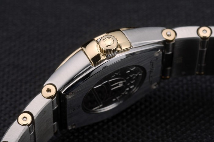 Swiss Lady Omega Constellation Cristal Encrusted Bezel Golden Dial 80293-7