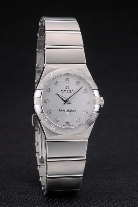 Argent Swiss Lady Omega Constellation Bracelet en acier inoxydable Dial 80290-1