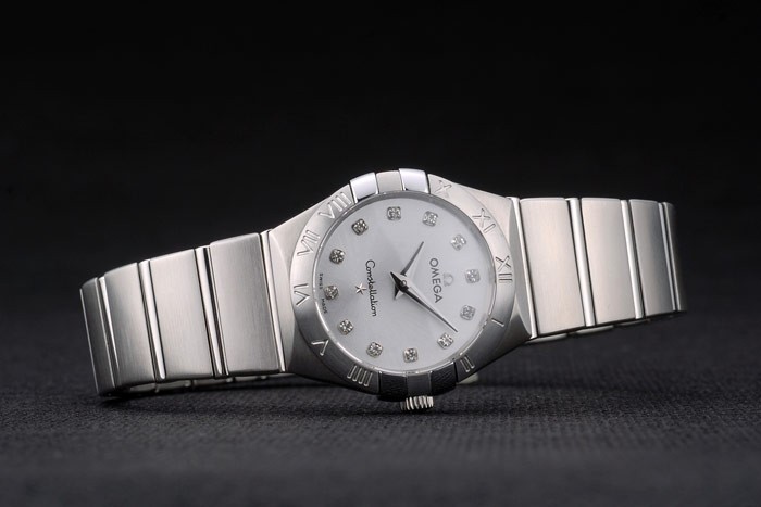 Argent Swiss Lady Omega Constellation Bracelet en acier inoxydable Dial 80290-2