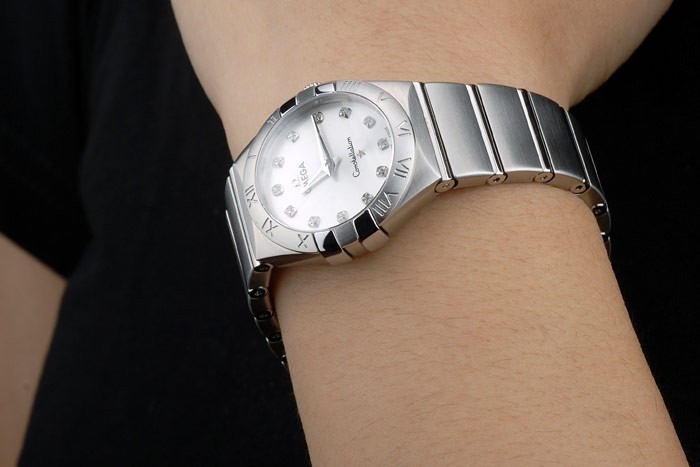 Argent Swiss Lady Omega Constellation Bracelet en acier inoxydable Dial 80290-8