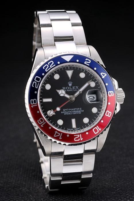 Replique Rolex GMT Master II bleu-rouge céramique noire lunette Dial-1