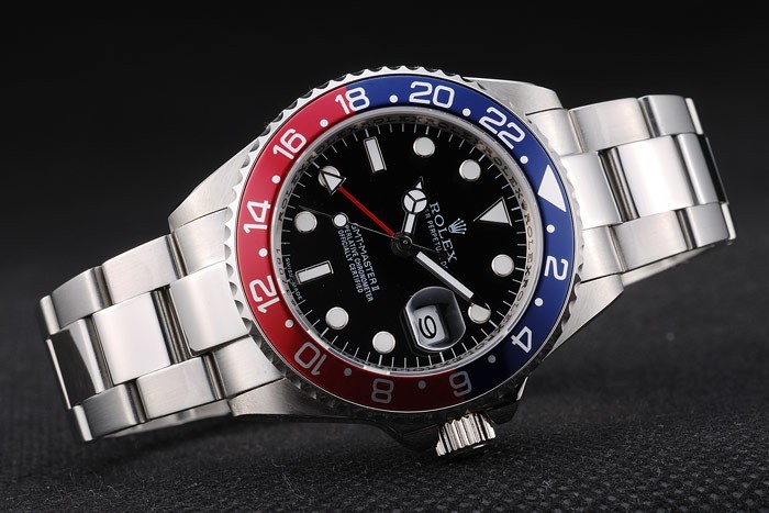 Replique Rolex GMT Master II bleu-rouge céramique noire lunette Dial-7