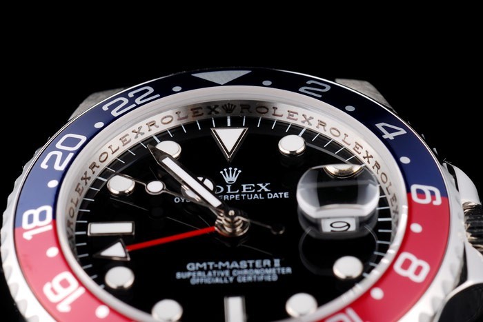 Replique Rolex GMT Master II bleu-rouge céramique noire lunette Dial-8