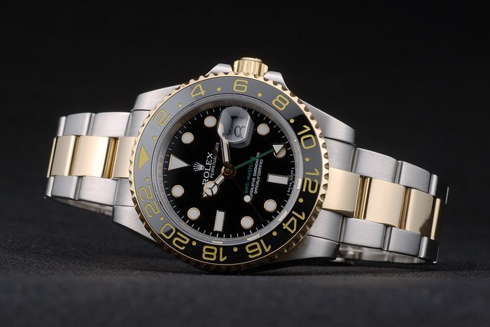 Swiss Rolex GMT Master en or rose Lunette Cadran Noir 80295-6