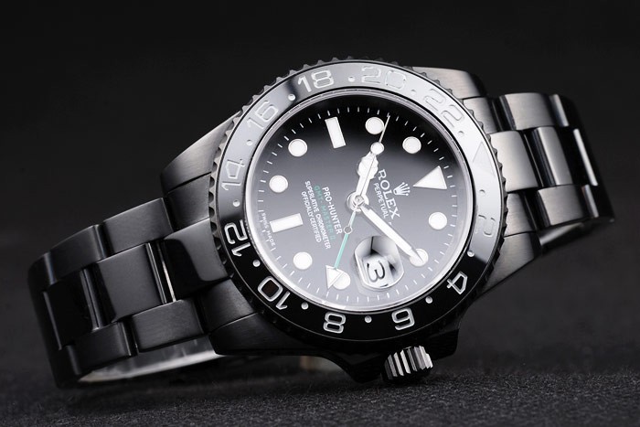 Swiss Rolex GMT Master II Pro-Hunter Black Steel Strap cadran noir-1