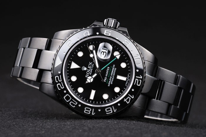 Swiss Rolex GMT Master II Pro-Hunter Black Steel Strap cadran noir-2