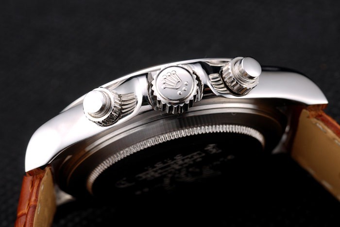 Acier inoxydable Rolex Daytona Case cadran blanc bracelet en cuir brun-1