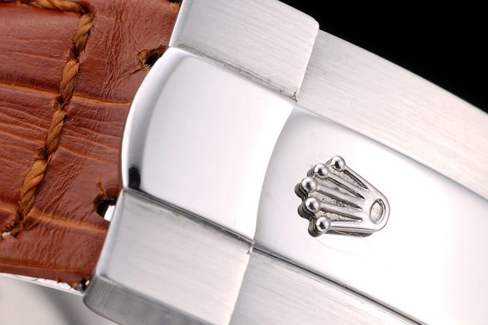 Acier inoxydable Rolex Daytona Case cadran blanc bracelet en cuir brun-6