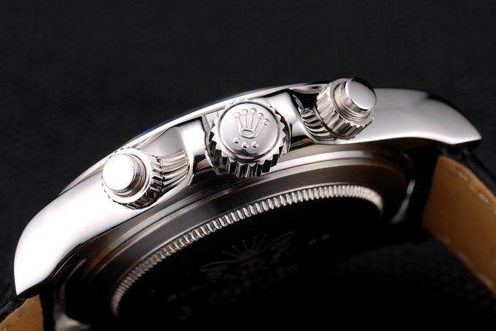 Acier inoxydable Rolex Daytona Case cadran bleu bracelet en cuir noir-1