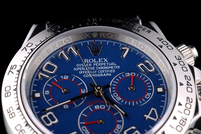 Acier inoxydable Rolex Daytona Case cadran bleu bracelet en cuir noir-3