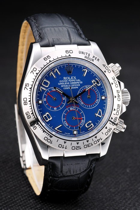 Acier inoxydable Rolex Daytona Case cadran bleu bracelet en cuir noir-4