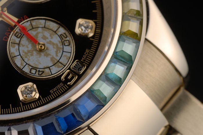 Cristaux Rolex Daytona Cosmograph arc Bezel Or Rose Bracelet Cadran Noir 80251-9