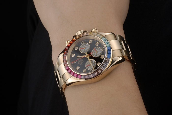 Cristaux Rolex Daytona Cosmograph arc Bezel Or Rose Bracelet Cadran Noir 80251-1