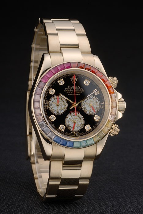 Cristaux Rolex Daytona Cosmograph arc Bezel Or Rose Bracelet Cadran Noir 80251-2
