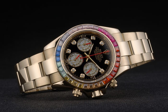 Cristaux Rolex Daytona Cosmograph arc Bezel Or Rose Bracelet Cadran Noir 80251-3