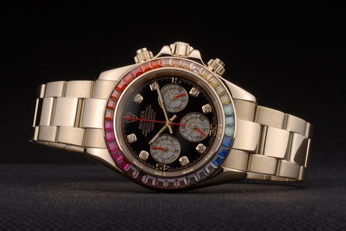 Cristaux Rolex Daytona Cosmograph arc Bezel Or Rose Bracelet Cadran Noir 80251-4