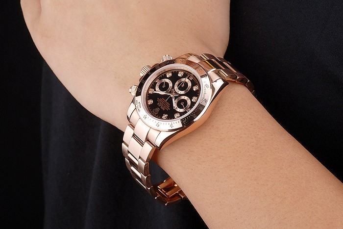 Rolex Daytona en or rose en acier inoxydable plaqué cadran noir-1