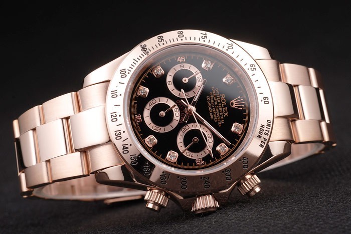 Rolex Daytona en or rose en acier inoxydable plaqué cadran noir-3