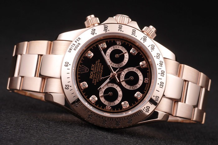 Rolex Daytona en or rose en acier inoxydable plaqué cadran noir-4