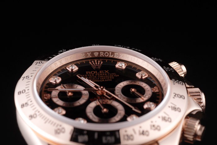 Rolex Daytona en or rose en acier inoxydable plaqué cadran noir-5