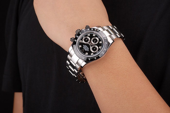 Rolex Daytona en acier inoxydable noir émaillé cadran noir-1
