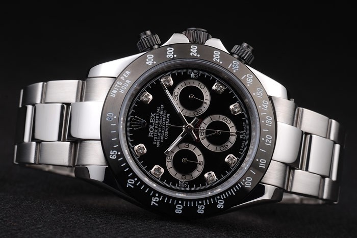 Rolex Daytona en acier inoxydable noir émaillé cadran noir-4
