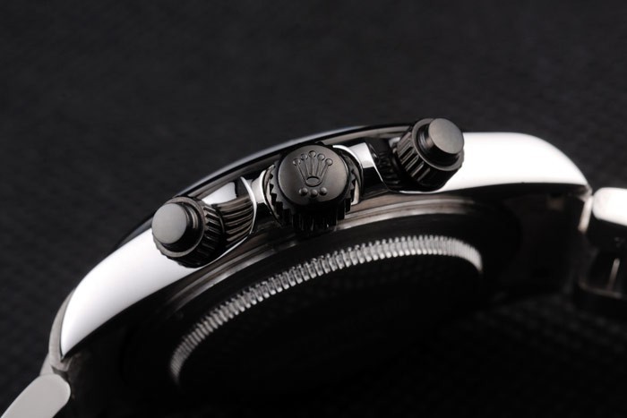 Rolex Daytona en acier inoxydable noir émaillé cadran argenté-9