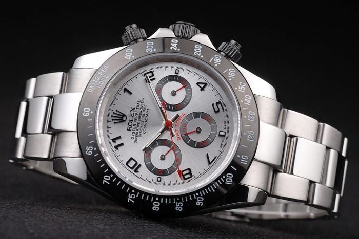 Rolex Daytona en acier inoxydable noir émaillé cadran argenté-4