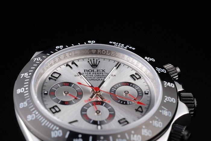 Rolex Daytona en acier inoxydable noir émaillé cadran argenté-5