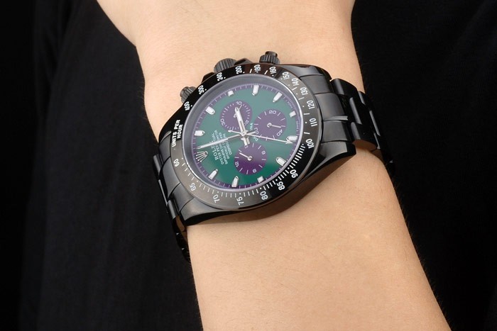 Rolex Daytona Noir Ion plaqué tachymètre noir bracelet en acier inoxydable cadran vert 80246-1