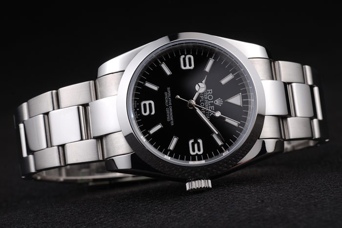 Rolex Explorer poli cadran en acier inoxydable noir-1