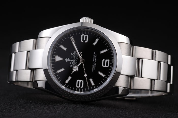 Rolex Explorer poli cadran en acier inoxydable noir-2