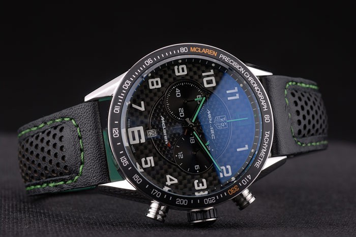 Tag Heuer Carrera McLaren en céramique noire Lunette noire en cuir perforé Strap 7921-4