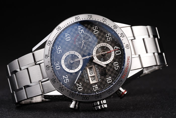 Tag Swiss Heuer Carrera Tachymètre Lunette en acier inoxydable Checkered Brown Dial-2