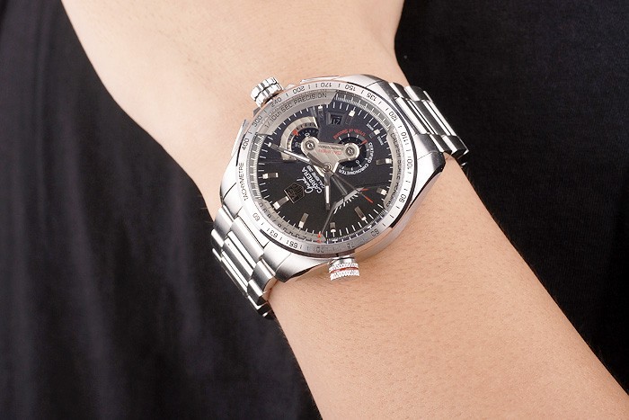 Tag Swiss Heuer Carrera Tachymètre Lunette en acier inoxydable cadran noir-1