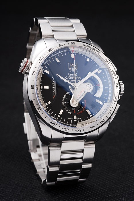 Tag Swiss Heuer Carrera Tachymètre Lunette en acier inoxydable cadran noir-2