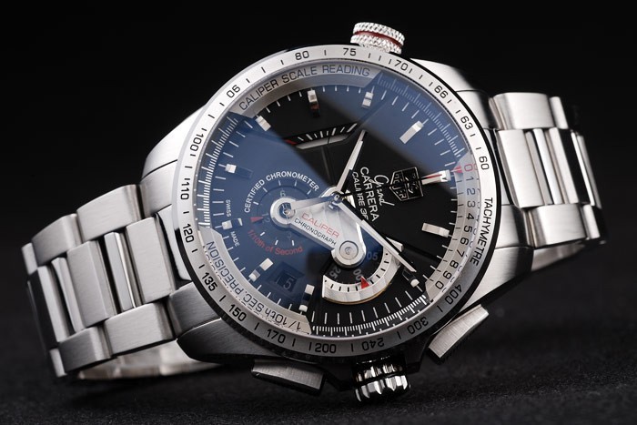 Tag Swiss Heuer Carrera Tachymètre Lunette en acier inoxydable cadran noir-3