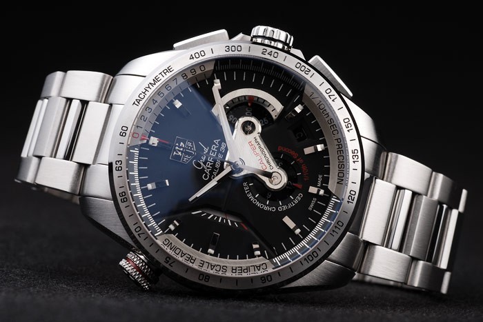 Tag Swiss Heuer Carrera Tachymètre Lunette en acier inoxydable cadran noir-4