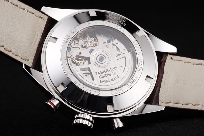Tag Swiss Heuer Carrera Tachymètre Bezel Dark Brown Leather Strap Cadran Blanc-9
