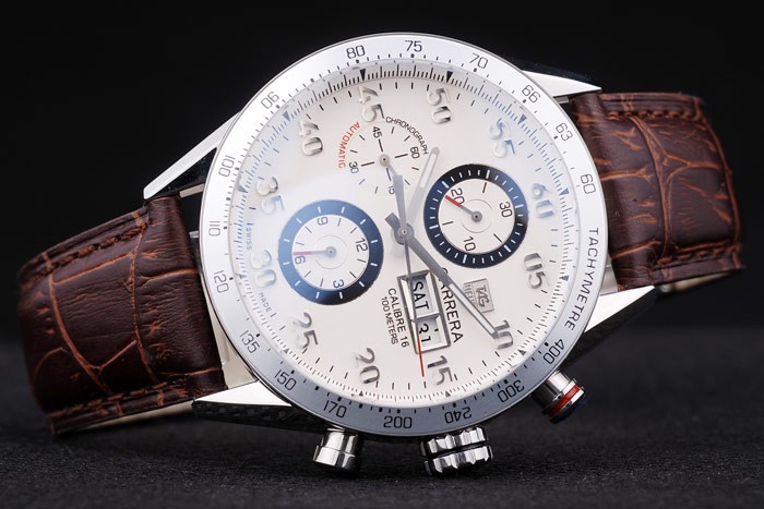 Tag Swiss Heuer Carrera Tachymètre Bezel Dark Brown Leather Strap Cadran Blanc-3