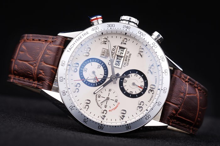 Tag Swiss Heuer Carrera Tachymètre Bezel Dark Brown Leather Strap Cadran Blanc-4