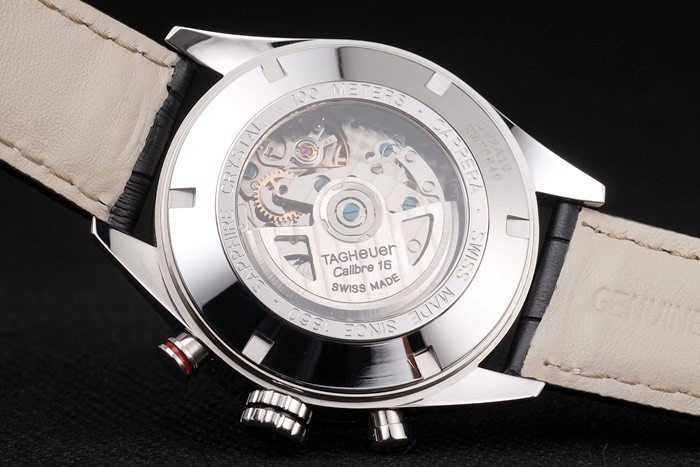 Tag Swiss Heuer Carrera Tachymètre Bezel bracelet en cuir noir Brown Checkered Dial-9