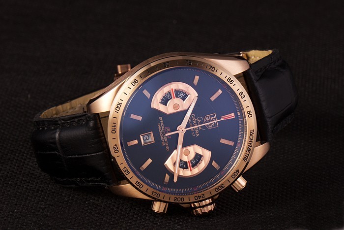 Tag Heuer Carrera Or Rose Cadran Noir Bracelet Cuir Noir-2