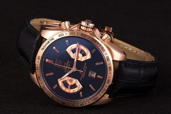 Tag Heuer Carrera Or Rose Cadran Noir Bracelet Cuir Noir-3