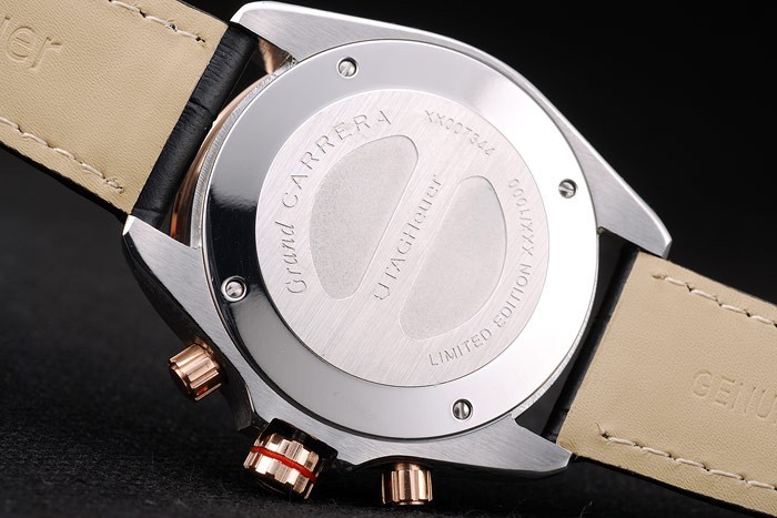 Tag Heuer Carrera Boîtier en acier inoxydable cadran noir bracelet en cuir noir-9