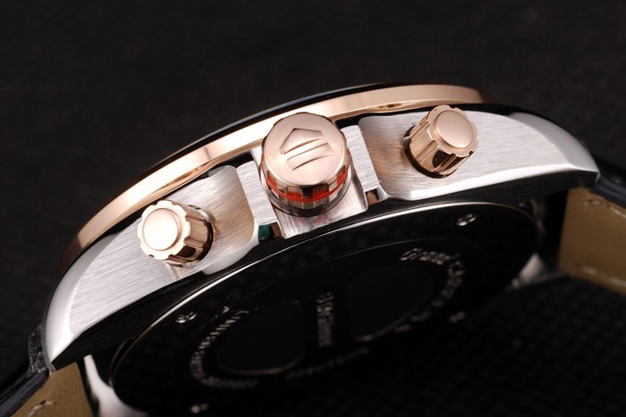 Tag Heuer Carrera Boîtier en acier inoxydable cadran noir bracelet en cuir noir-1